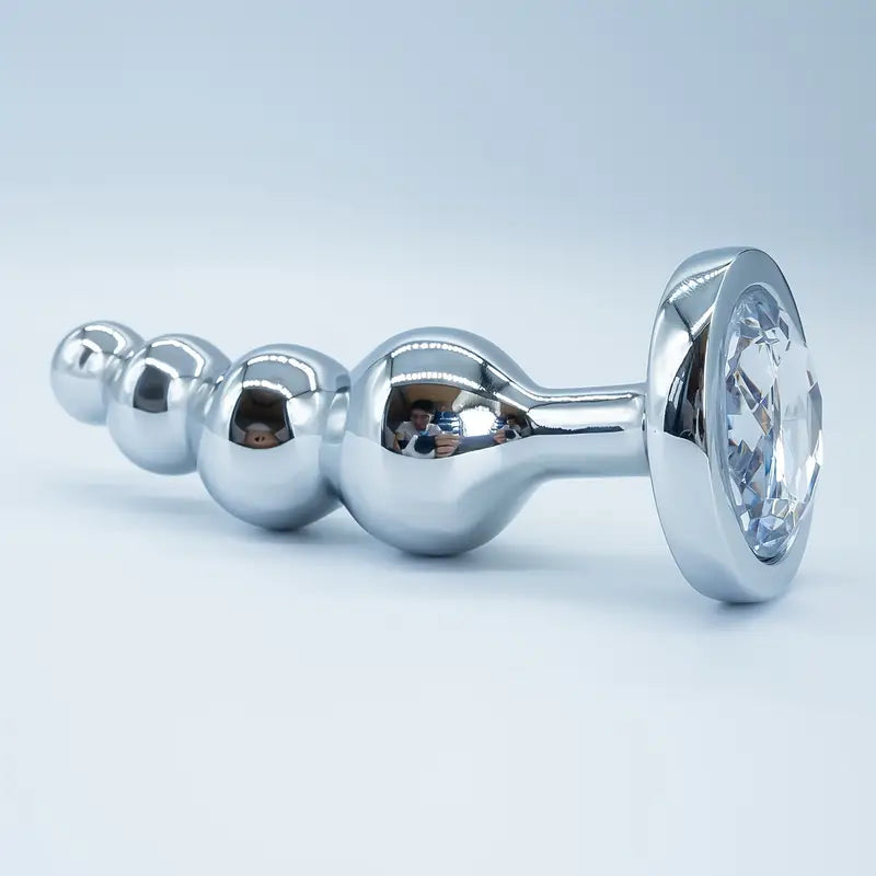 4 Bead Metal Anal Plug Gem Base Butt Plug Beginner Expert Anal Stimulation