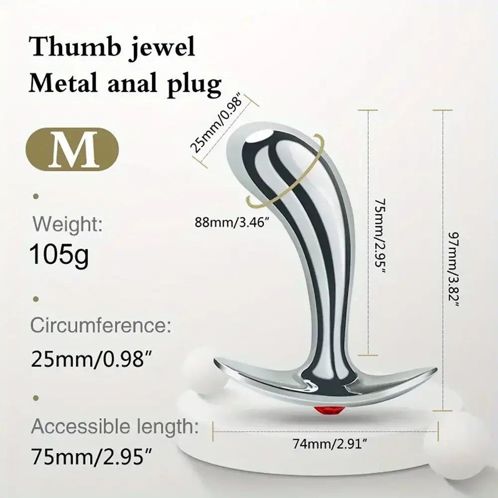Golden Thumb Metal Male Anal Plugs With Gemstone Base Design
