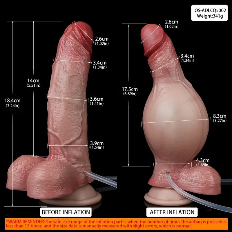 7.24in Inflatable Anal Realistic Squirting Raised Veins Soft Silicone Dildo