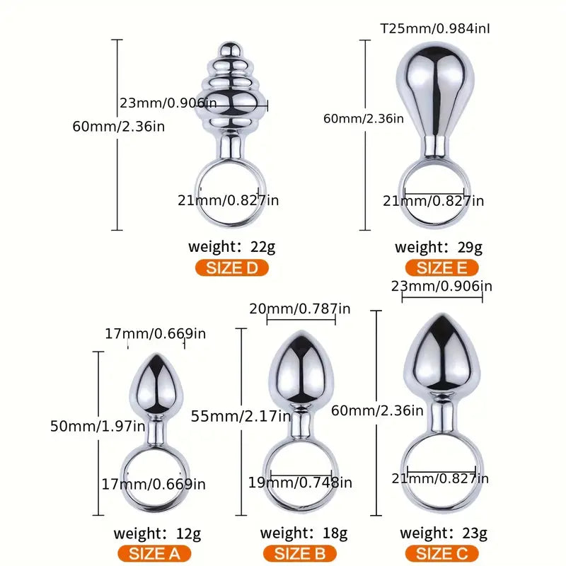 Premium Metal Anal Plug G-Spot Massager Dilator With Textured Pull Ring