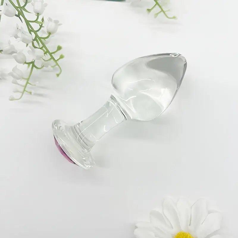 3 Sizes Transparent Glass Pink Head Anal Plug Set Solid Color Hand Wash
