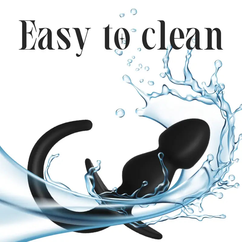 Soft Flexible Silicone Tail Anal Plug With Beads Blue Luminous Effect