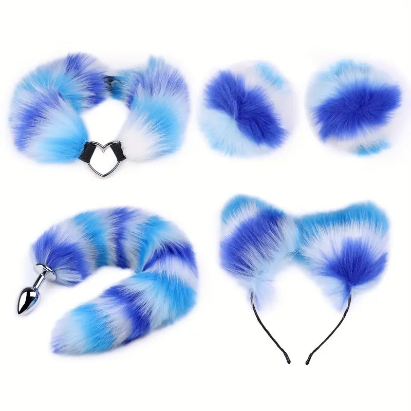 4pcs Butt Plug Anal Plug Set Fox Tail Anal Plug Cat Ears Headband Collar