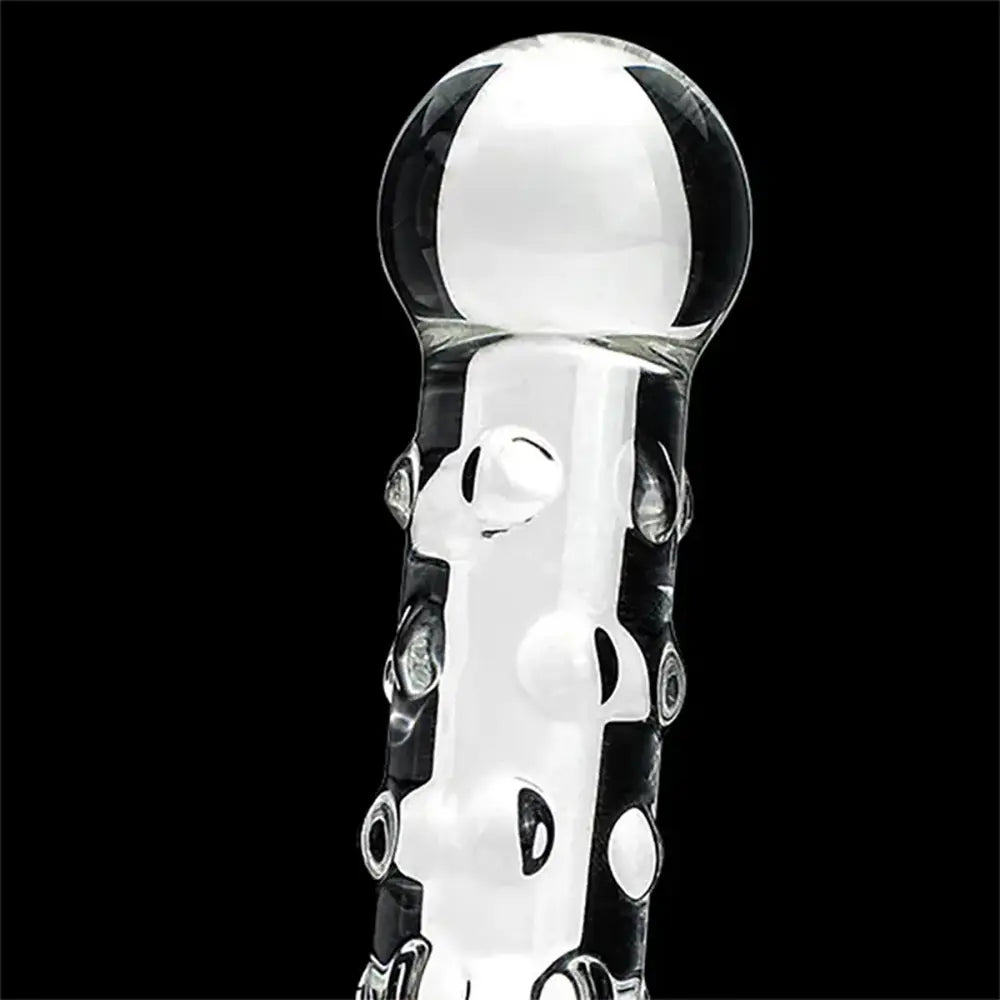 Elegant Glass Threaded Anal Plug With Heart-Shaped Beads Stimulator