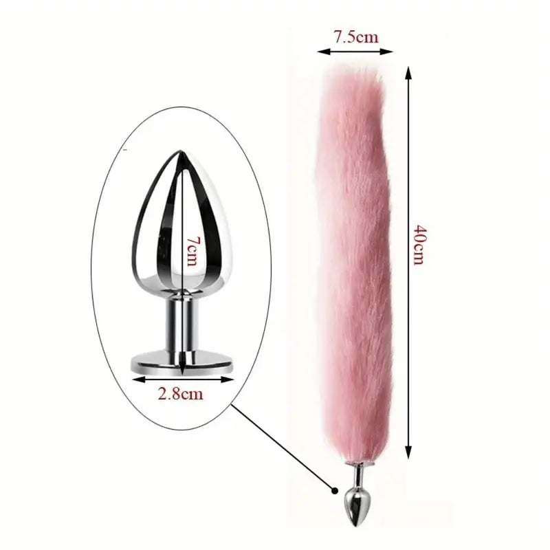 Fur Anal Fox Tail Metal Heads Butt Plug Adult Game Insert Stopper Set