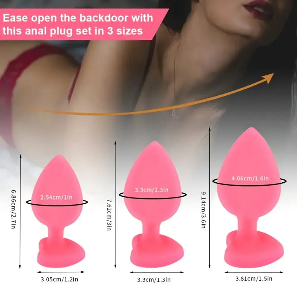 Heart 3 Sizes Stainless Steel Crystal Anal Plug Removable Butt Plug