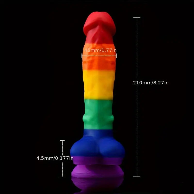 8.27in Rainbow Color Realistic Dildo Liquid Silicone Sex Toy Anal Butt Plug