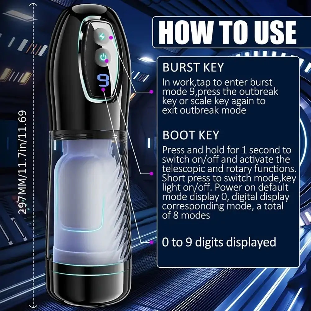 9 Telescopic Rotating Modes Automatic Masturbator For Penis Stroker