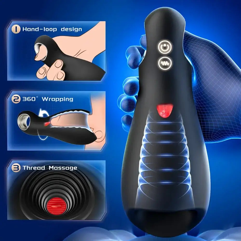 5X10-Mode Tongue Licking Penis 360°Wrapped Automatic Masturbator