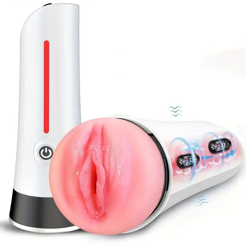 2 Vibrating Motor 3D Vagina Textured Automatic Male Masturbator