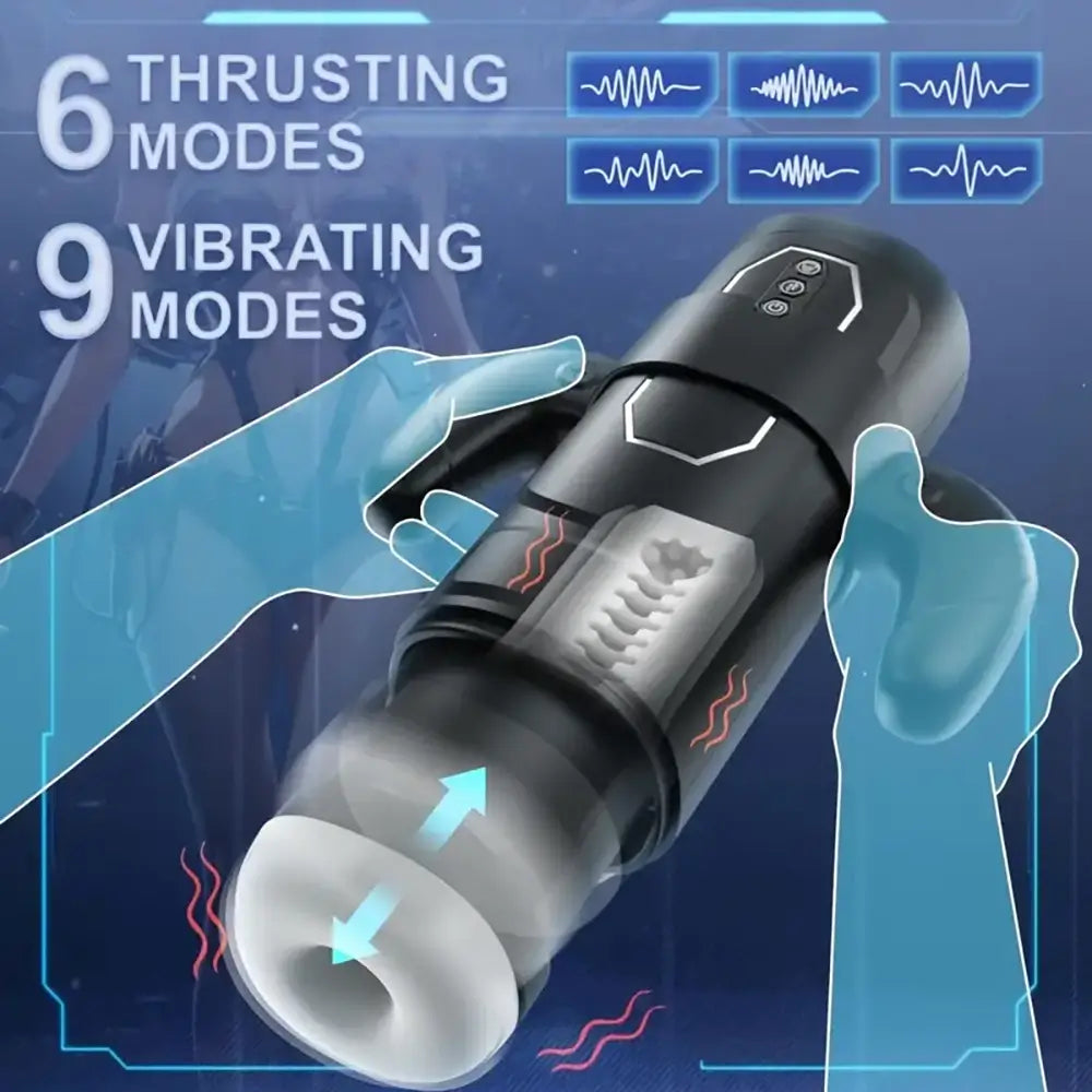 3 Sucking 6 Thrusting 9 Vibrating Retractable Rotatable Masturbator