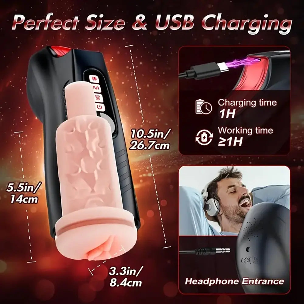 Automatic Sucking Vibrating LCD Display 3D Fleshy Male Masturbator