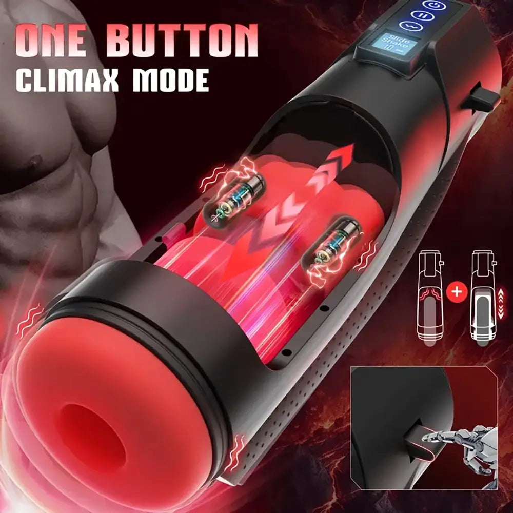 10 Vibrating 8 Thrusting LCD Display Adult Male Automatic Masturbator