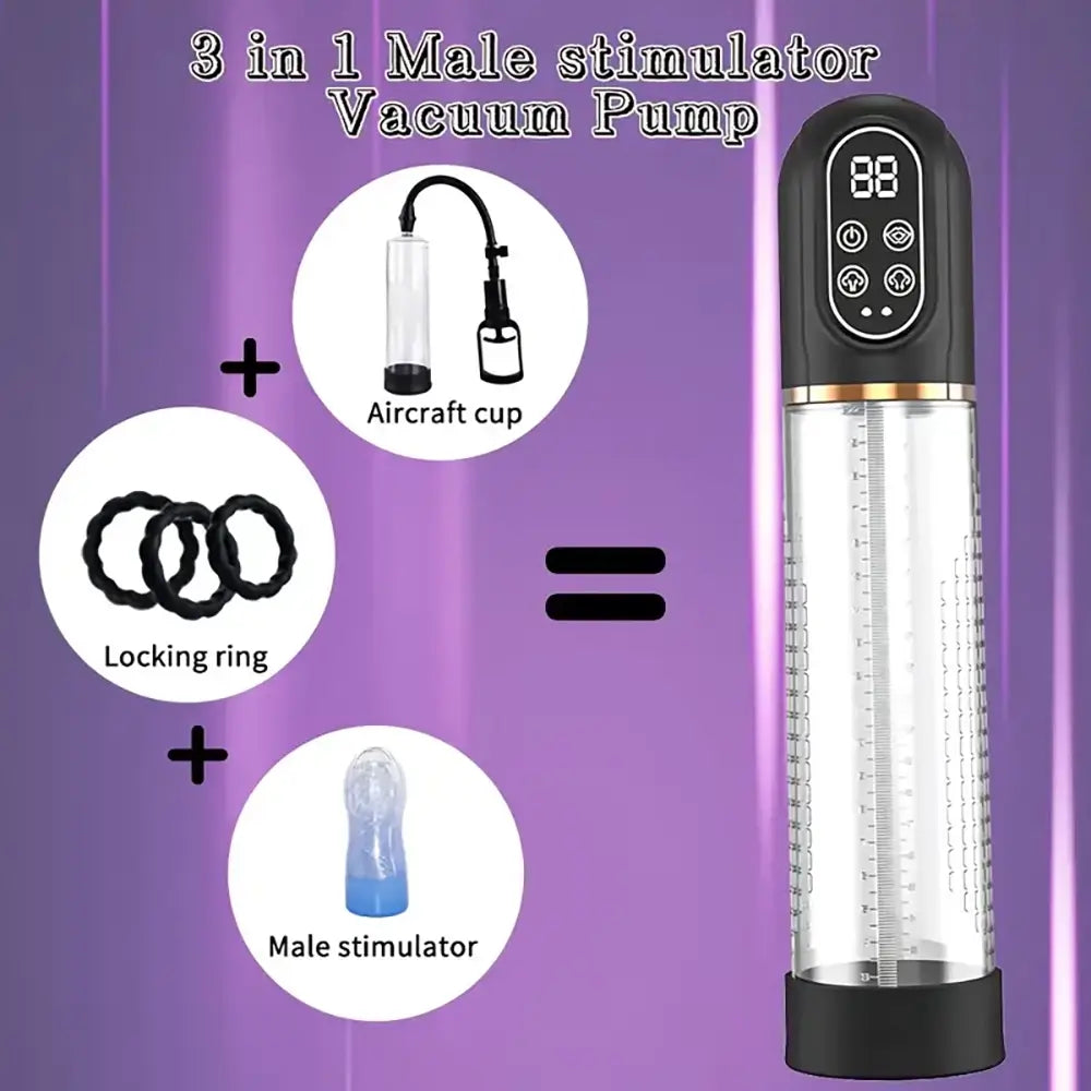 3in1 Electric Penis Vacuum Pump With 12 Training Modes Auto Stroker