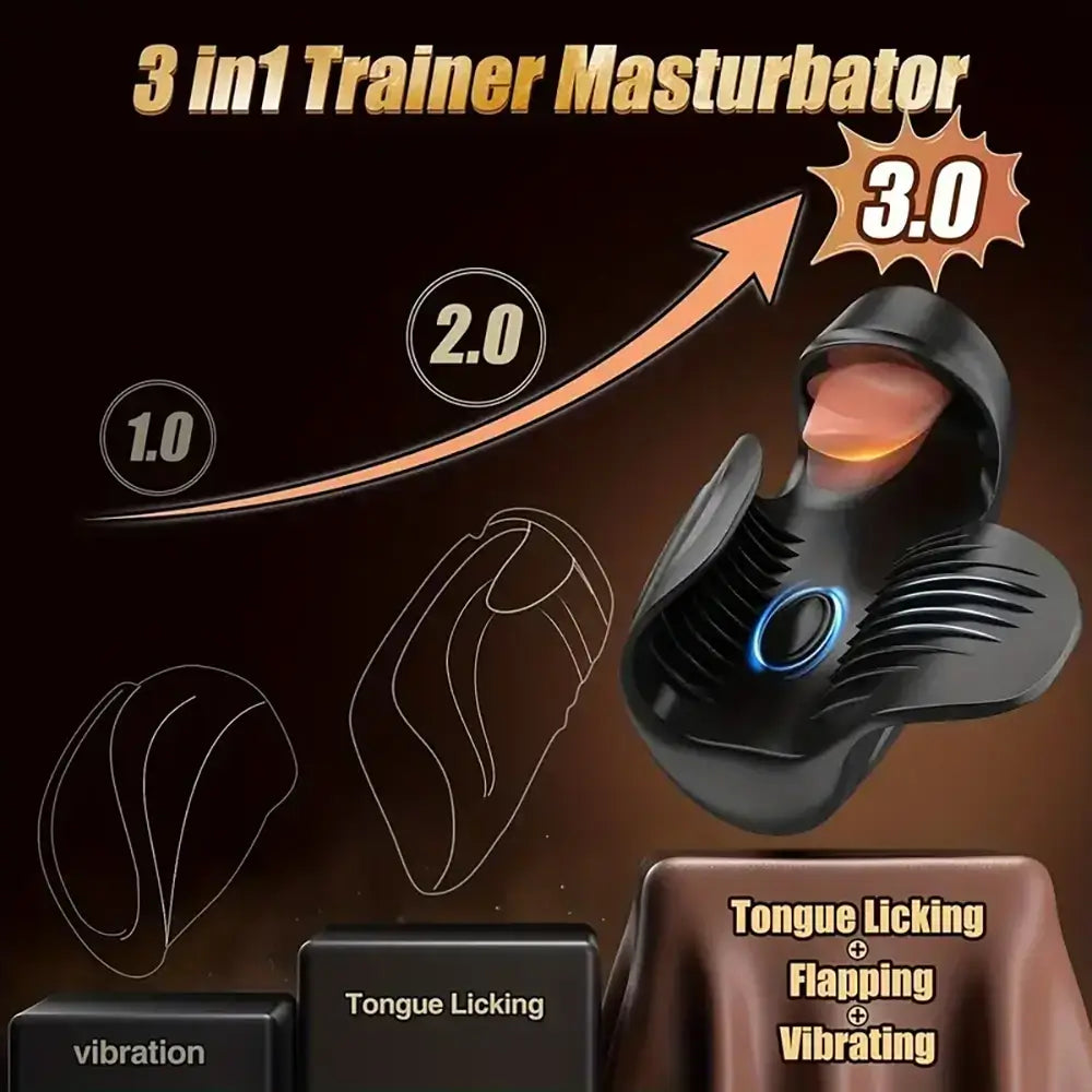 10 Tongue-Licking Tapping Vibrating Adult Male Auto Masturbator