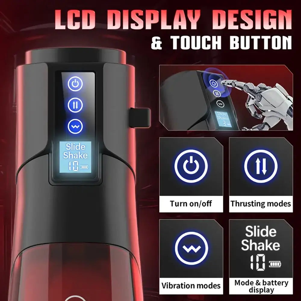 10 Vibrating 8 Thrusting LCD Display Adult Male Automatic Masturbator