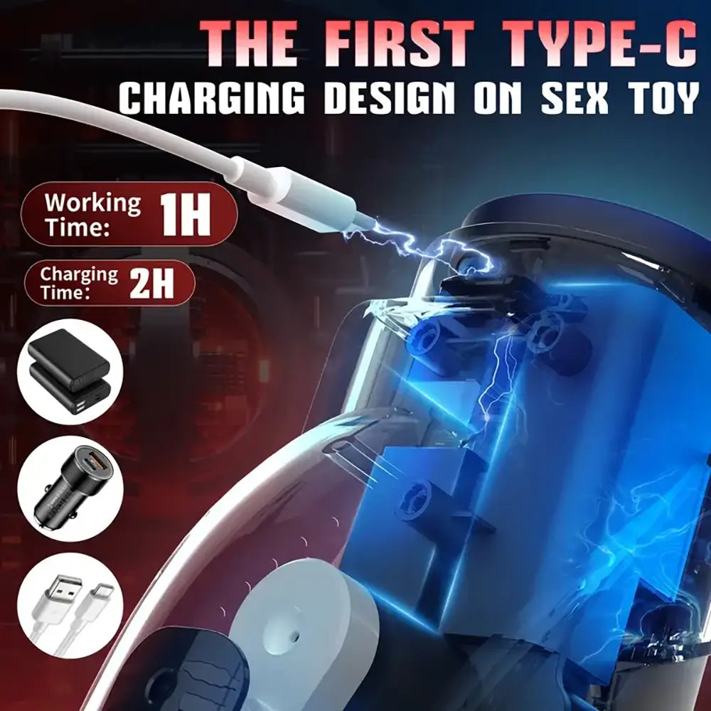 10 Vibrating 8 Thrusting LCD Display Adult Male Automatic Masturbator