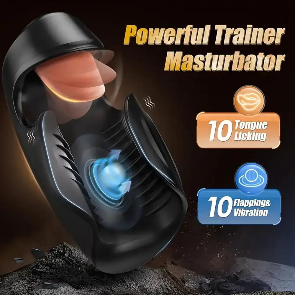 10 Tongue-Licking Tapping Vibrating Adult Male Auto Masturbator