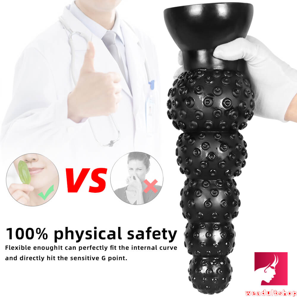 9.44in 13.18in Odd Huge Thick Black Butt Plug Dildo With Anal Beads