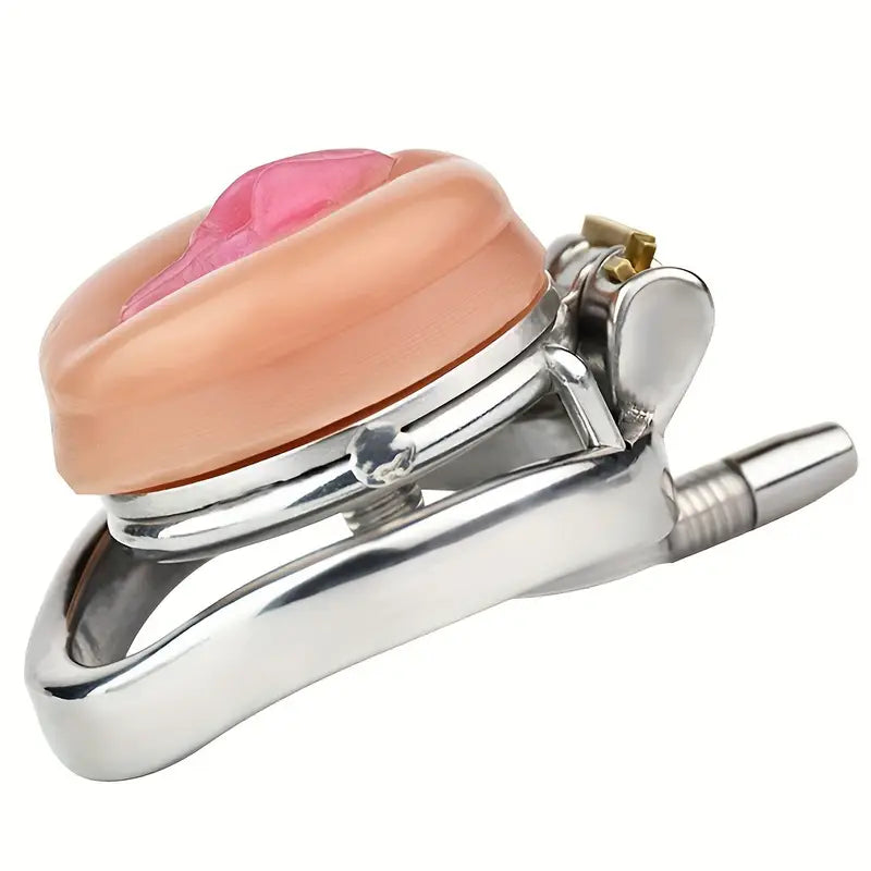 Stainless Steel Chastity Cage With Detachable Silicone Urethral Plug Penis Lock