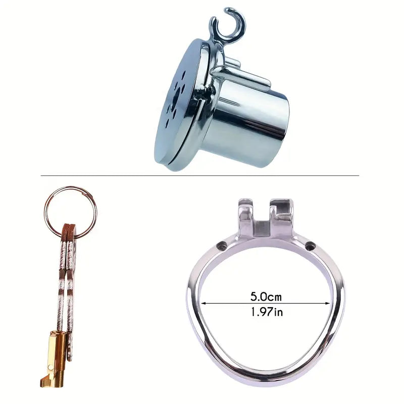 Flat Pancake Design Stainless Steel Male Chastity Cage With Urethral Device