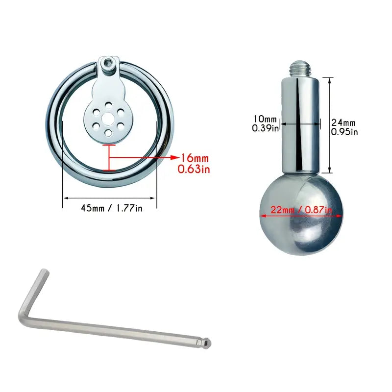 Flat Stainless Steel Chastity Lock Device With Straps Metal Balls With Sticks