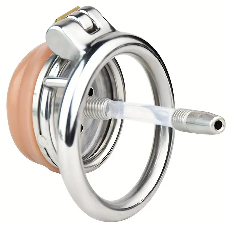 Stainless Steel Chastity Cage With Detachable Silicone Urethral Plug Penis Lock
