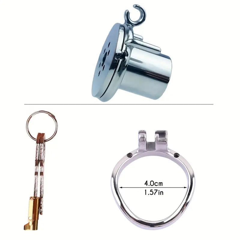 Flat Pancake Design Stainless Steel Male Chastity Cage With Urethral Device