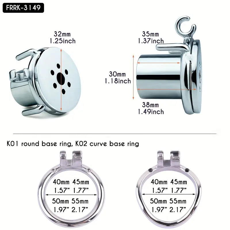 Flat Pancake Design Stainless Steel Male Chastity Cage With Urethral Device