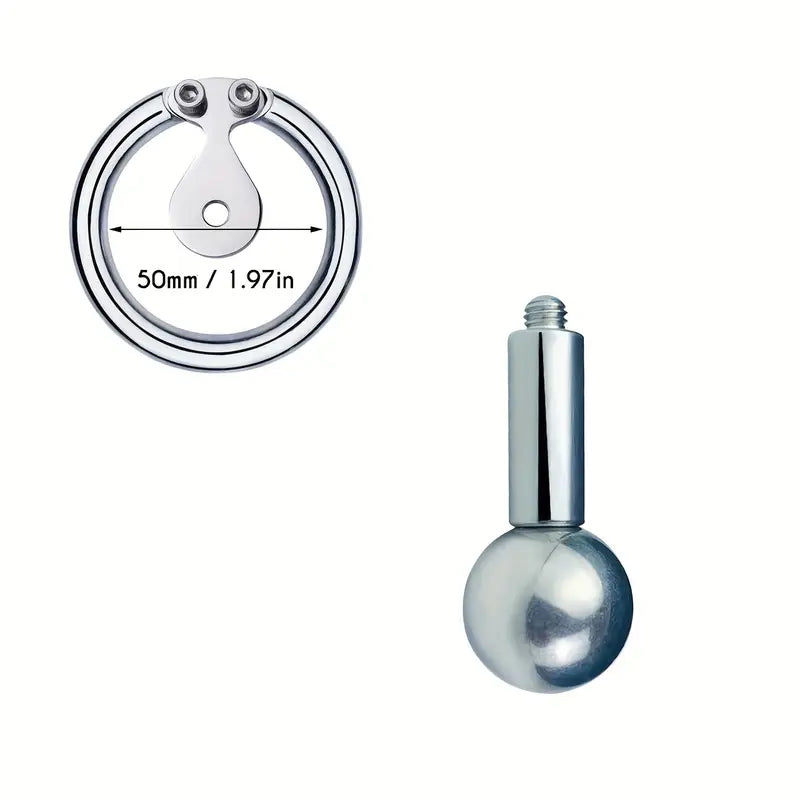 Flat Chastity Cage Detachable Massage Steel Ball Screw Hex Lock BDSM Toy