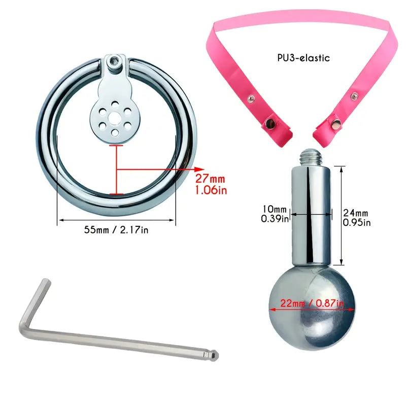 Flat Stainless Steel Chastity Lock Device With Straps Metal Balls With Sticks