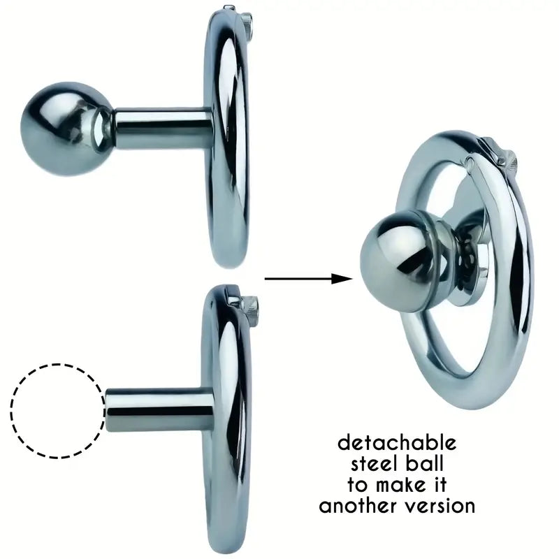 Flat Stainless Steel Chastity Lock Device With Straps Metal Balls With Sticks