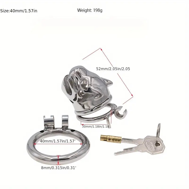 Stainless Steel Wolf Head Male Chastity Cage With Key Various Sizes Available