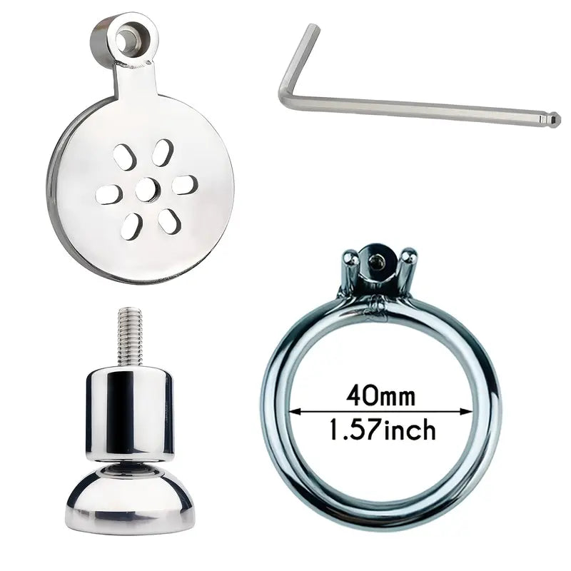 Stainless Steel Flat-Plate Hex Lock Chastity Cage With Removable Metal Urinal