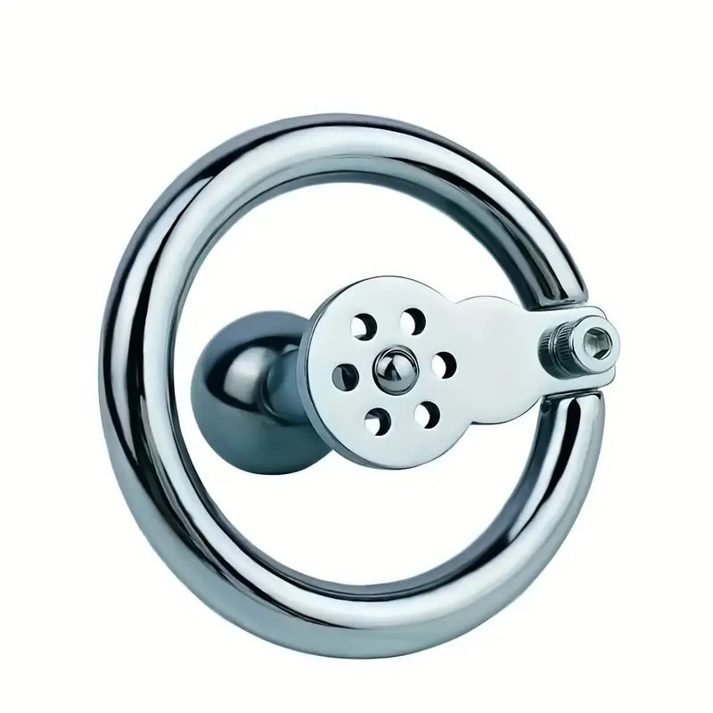 Flat Stainless Steel Chastity Lock Device With Straps Metal Balls With Sticks