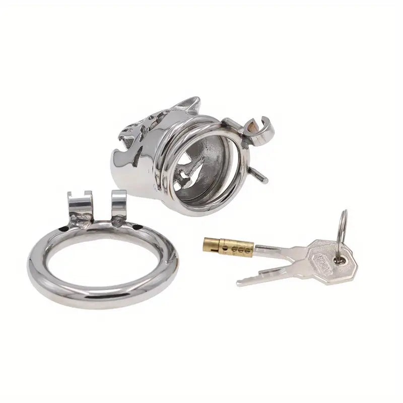 Stainless Steel Wolf Head Male Chastity Cage With Key Various Sizes Available