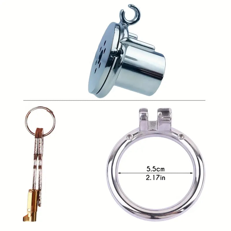 Flat Pancake Design Stainless Steel Male Chastity Cage With Urethral Device
