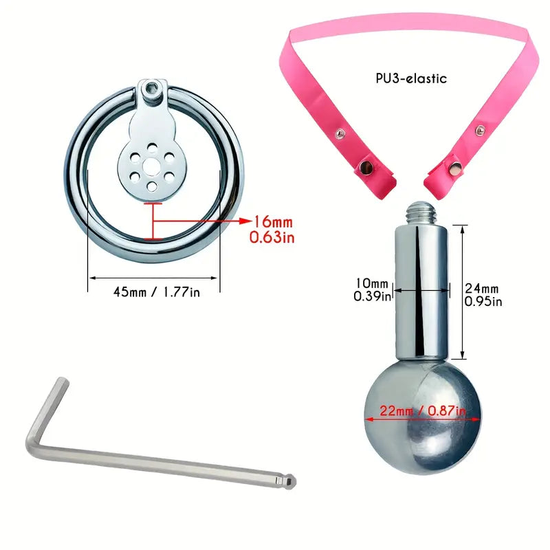 Flat Stainless Steel Chastity Lock Device With Straps Metal Balls With Sticks