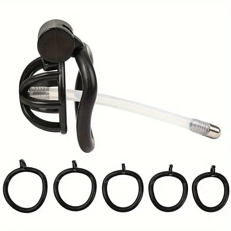Male Penis Chastity Cage Pink Black Small Chastity Cage With 5 Rooster Rings
