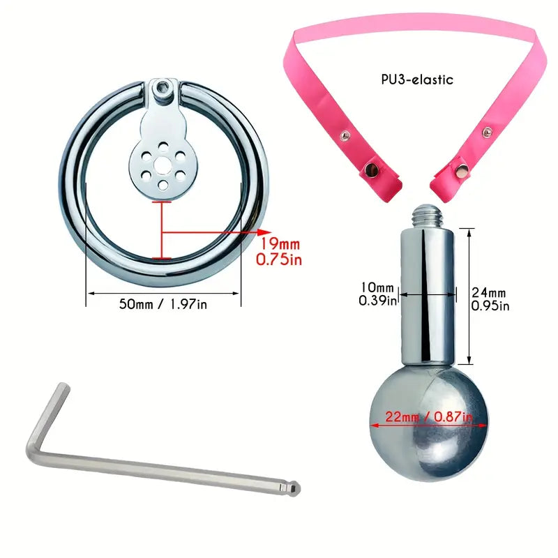 Flat Stainless Steel Chastity Lock Device With Straps Metal Balls With Sticks
