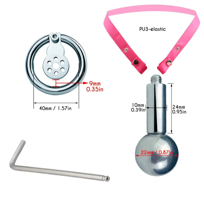 Flat Stainless Steel Chastity Lock Device With Straps Metal Balls With Sticks