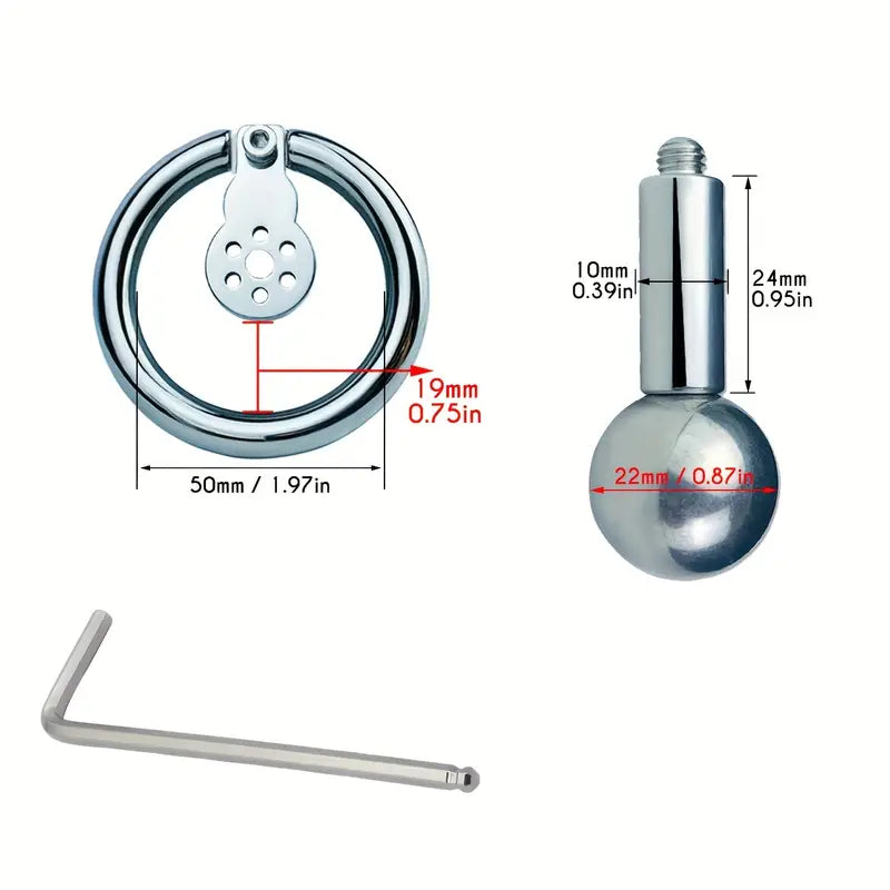 Flat Stainless Steel Chastity Lock Device With Straps Metal Balls With Sticks