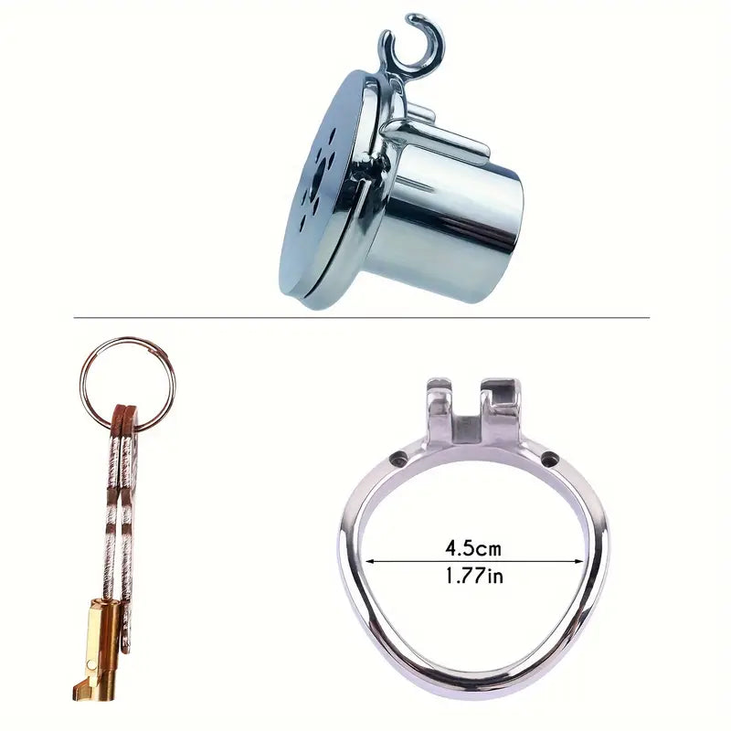 Flat Pancake Design Stainless Steel Male Chastity Cage With Urethral Device
