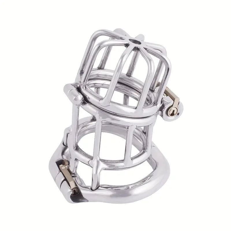 Male Stainless Steel Chastity Device Hinge Ring Double Lock Chastity Cage