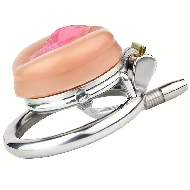 Stainless Steel Chastity Cage With Detachable Silicone Urethral Plug Penis Lock