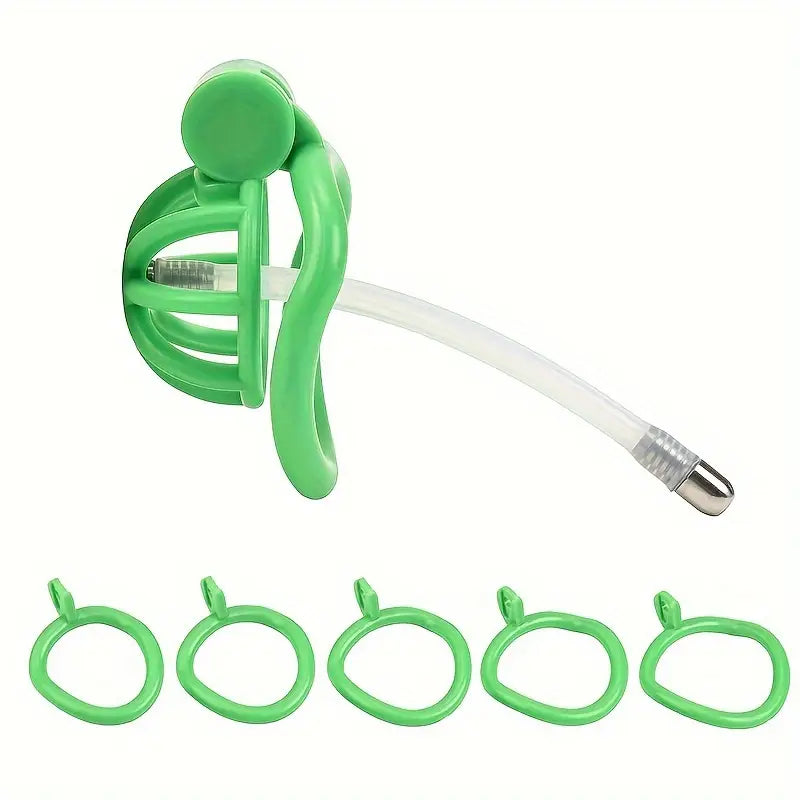 Male Penis Chastity Cage Pink Black Small Chastity Cage With 5 Rooster Rings