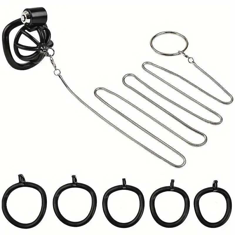 Male Penis Chastity Cage Pink Black Small Chastity Cage With 5 Rooster Rings