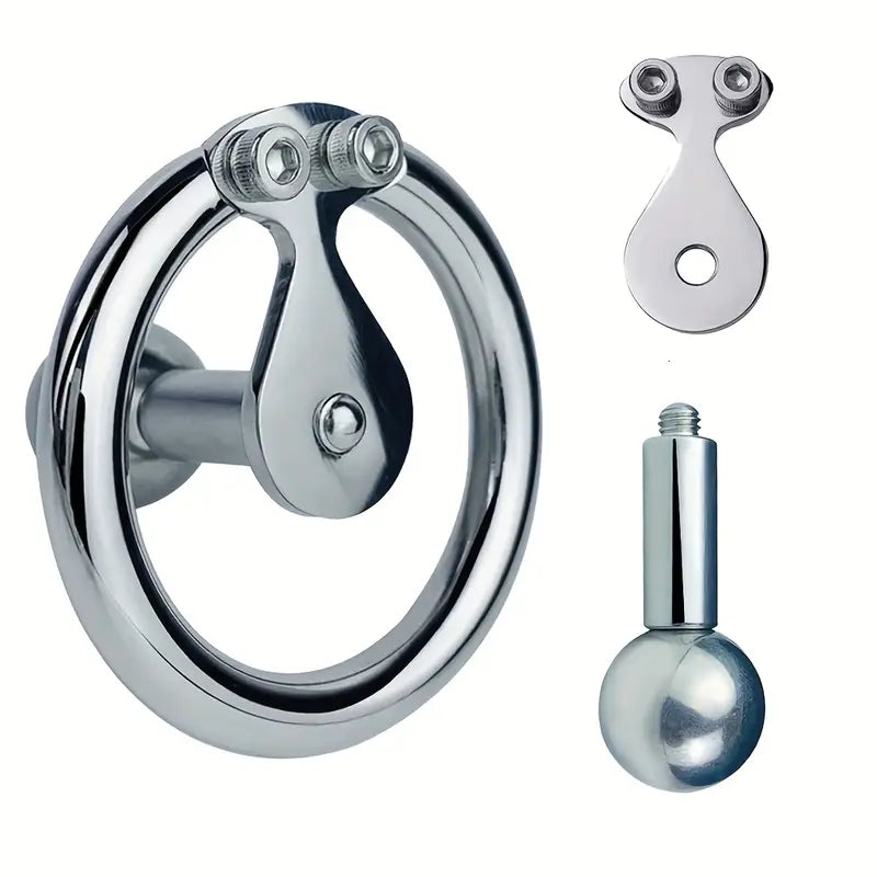Flat Chastity Cage Detachable Massage Steel Ball Screw Hex Lock BDSM Toy