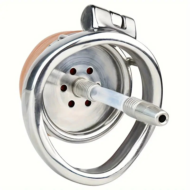 Stainless Steel Chastity Cage With Detachable Silicone Urethral Plug Penis Lock
