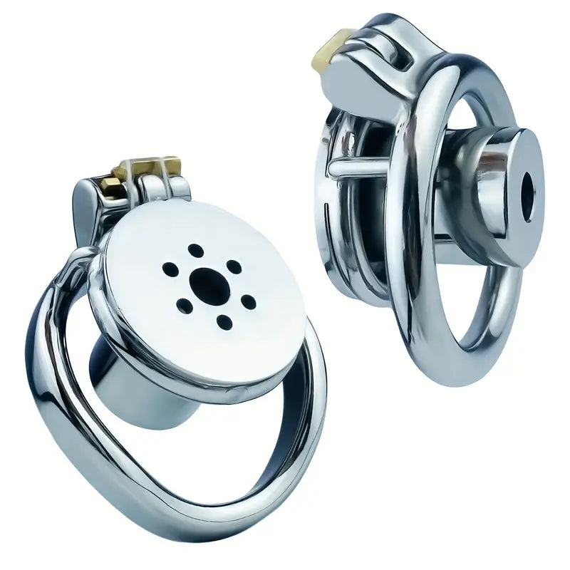 Flat Pancake Design Stainless Steel Male Chastity Cage With Urethral Device